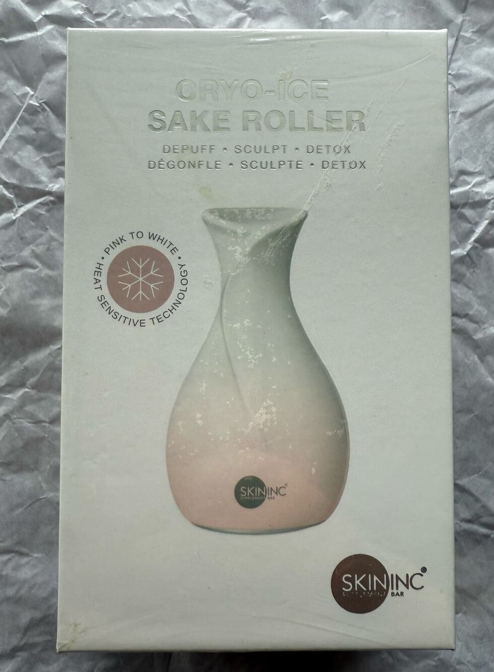 NIB Skin Inc Cryo-Ice Sake Roller Pink to White Facial Roller Depuff